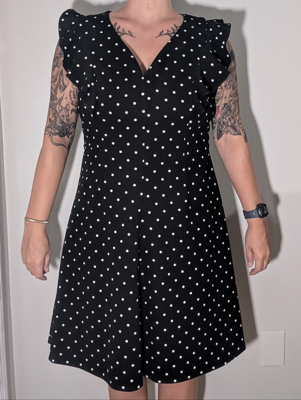 Tommy Hilfiger Black & White Polka Dot A-Line Dress Size 12 Retro Office Wear